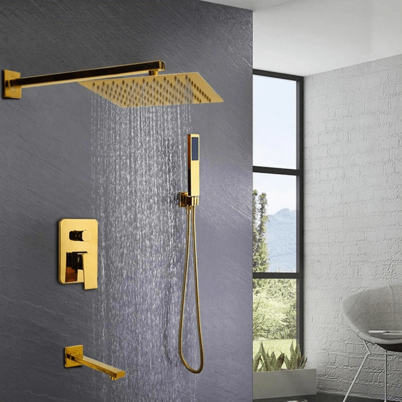 Colonne de Douche Encastrable Or – Pommeau Ultra-Mince 20-30cm” & Robinet Cascade Débit Rapide avec Système Douche Pluie et Mélangeur 2-3 Fonctions