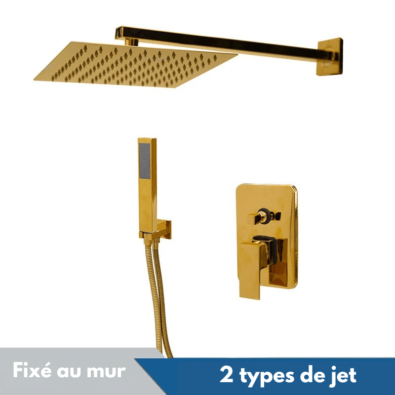 Colonne de Douche Encastrable Or – Pommeau Ultra-Mince 20-30cm” & Robinet Cascade Débit Rapide avec Système Douche Pluie et Mélangeur 2-3 Fonctions