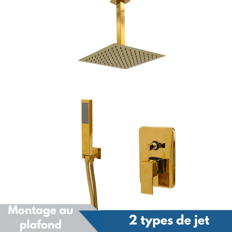 Colonne de Douche Encastrable Or – Pommeau Ultra-Mince 20-30cm” & Robinet Cascade Débit Rapide avec Système Douche Pluie et Mélangeur 2-3 Fonctions