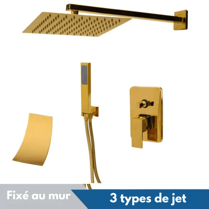 Colonne de Douche Encastrable Or – Pommeau Ultra-Mince 20-30cm” & Robinet Cascade Débit Rapide avec Système Douche Pluie et Mélangeur 2-3 Fonctions