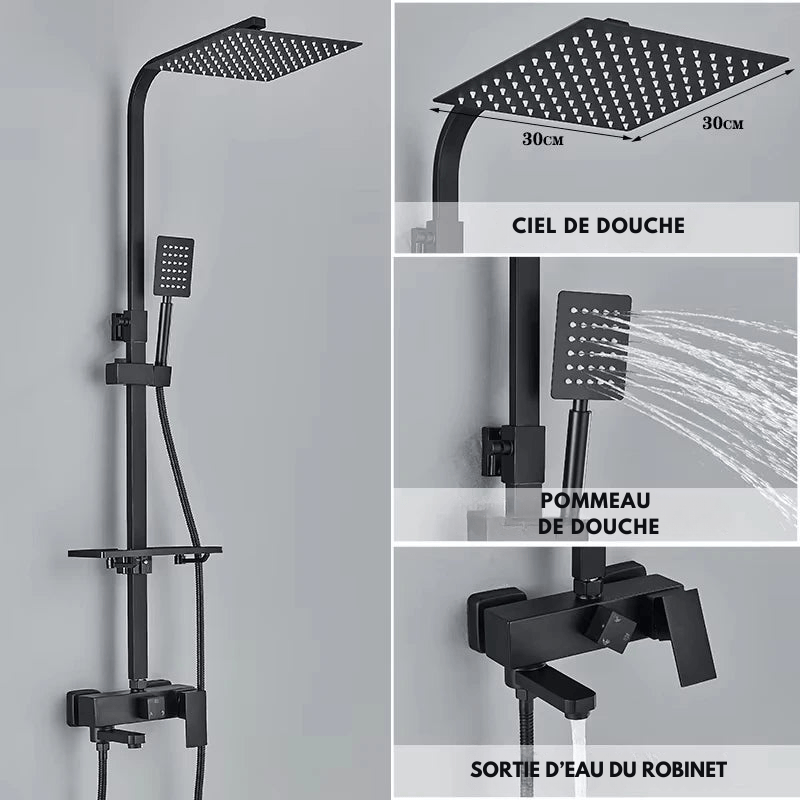 Colonne de Douche Or – Mitigeur Monocommande, Barre Coulissante & Système Douche Pluie 4 Fonctions avec Mélangeur Douche/Bain