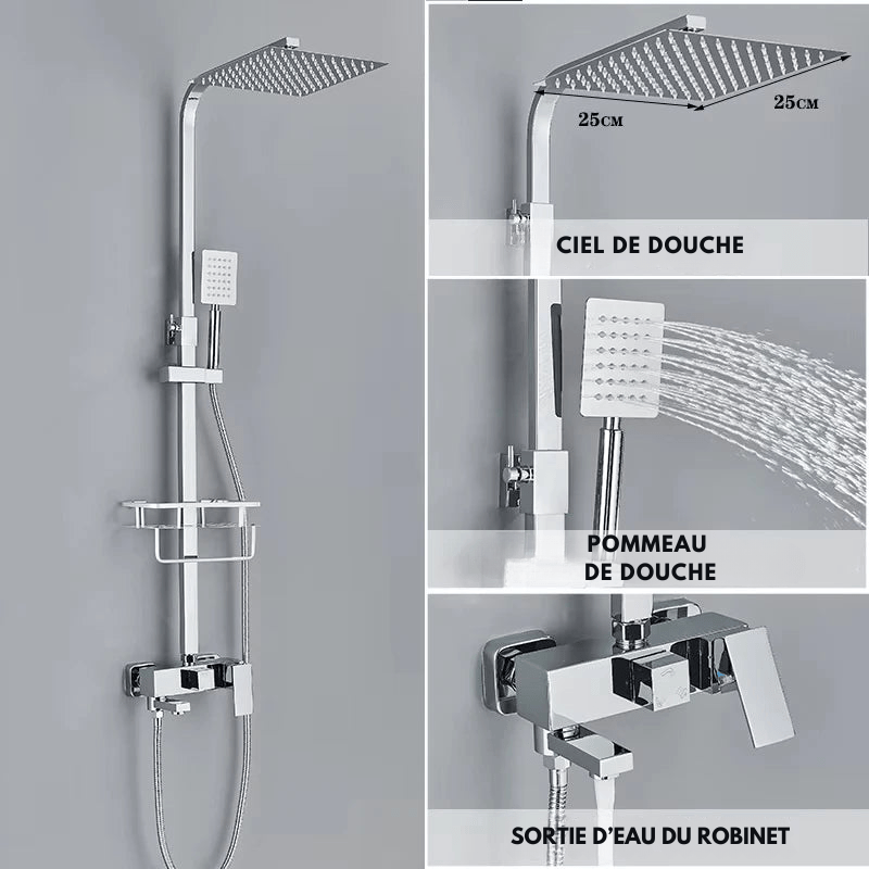 Colonne de Douche Or – Mitigeur Monocommande, Barre Coulissante & Système Douche Pluie 4 Fonctions avec Mélangeur Douche/Bain