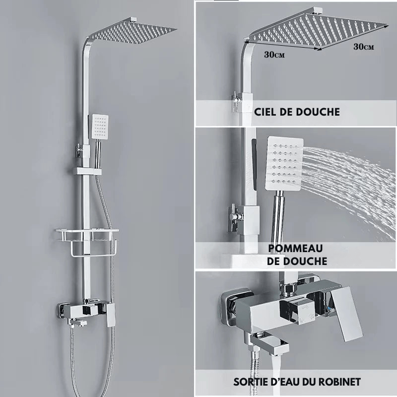 Colonne de Douche Or – Mitigeur Monocommande, Barre Coulissante & Système Douche Pluie 4 Fonctions avec Mélangeur Douche/Bain