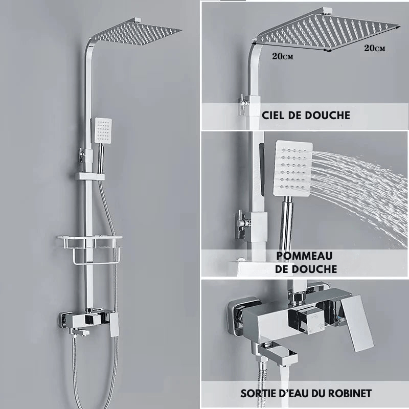 Colonne de Douche Or – Mitigeur Monocommande, Barre Coulissante & Système Douche Pluie 4 Fonctions avec Mélangeur Douche/Bain