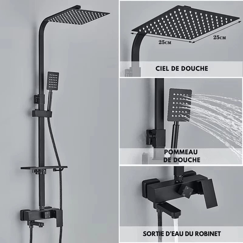 Colonne de Douche Or – Mitigeur Monocommande, Barre Coulissante & Système Douche Pluie 4 Fonctions avec Mélangeur Douche/Bain
