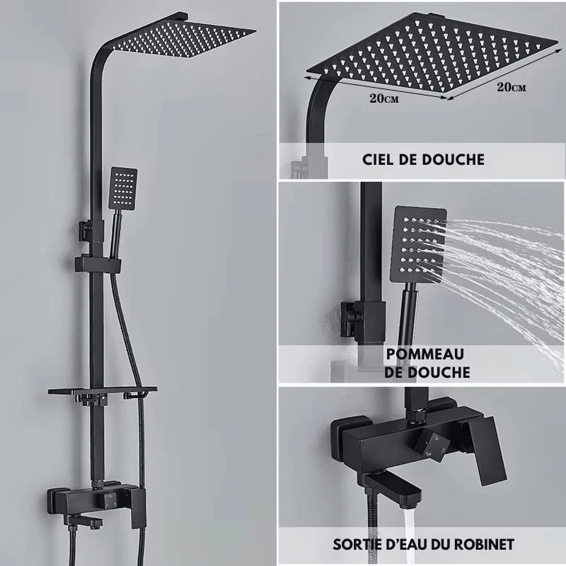 Colonne de Douche Or – Mitigeur Monocommande, Barre Coulissante & Système Douche Pluie 4 Fonctions avec Mélangeur Douche/Bain