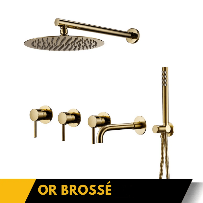 Colonne de douche or rose brossé encastrable design rond et finitions haut de gamme - Focett