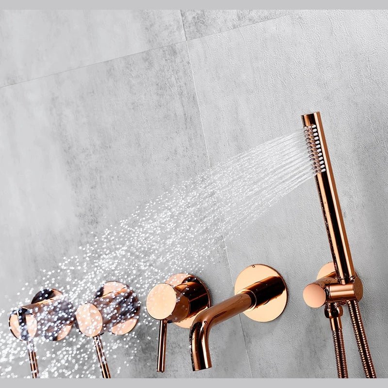 Colonne de douche or rose brossé encastrable design rond et finitions haut de gamme - Focett