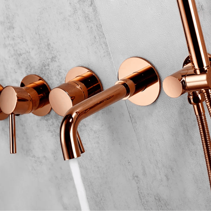 Colonne de douche or rose brossé encastrable design rond et finitions haut de gamme - Focett