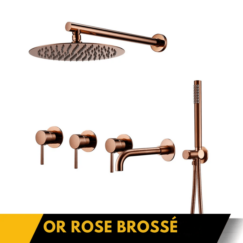 Colonne de douche or rose brossé encastrable design rond et finitions haut de gamme - Focett