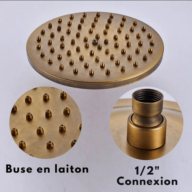 Colonne de Douche Rétro en Laiton Antique – Ciel de douche Pluie 20cm” & Douchette à Main avec Mélangeur Eau Chaude/Froide et Étagère Pratique