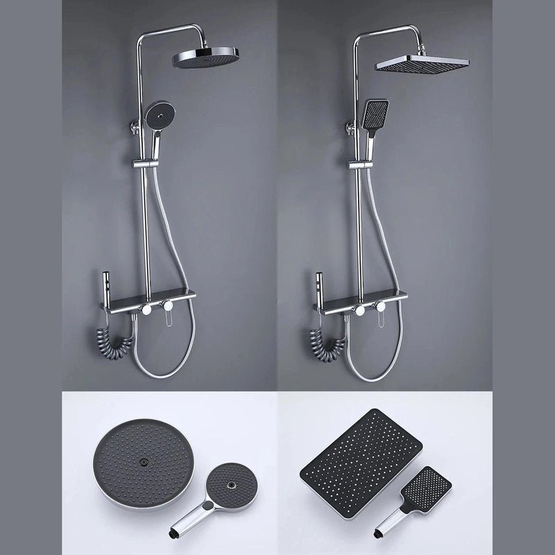 Colonne de Douche Thermostatique Chrome Gris 4 Fonctions – Mitigeur Thermostatique & Douche Pluie XXL, Bec Cascade & Douchette 3 Jets - Focett