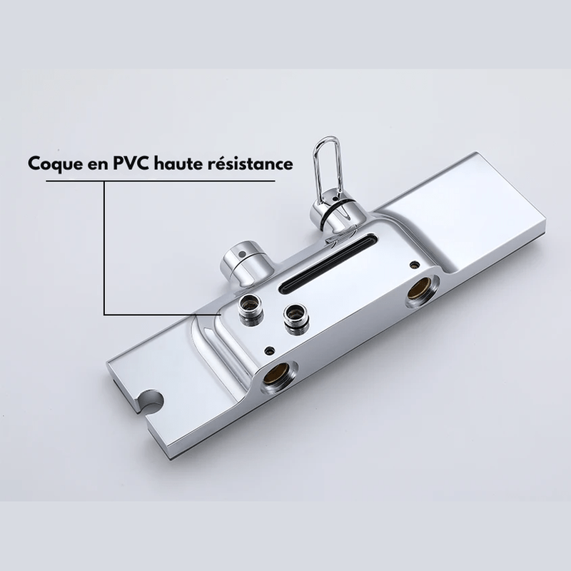 Colonne de Douche Thermostatique Chrome Gris 4 Fonctions – Mitigeur Thermostatique & Douche Pluie XXL, Bec Cascade & Douchette 3 Jets - Focett