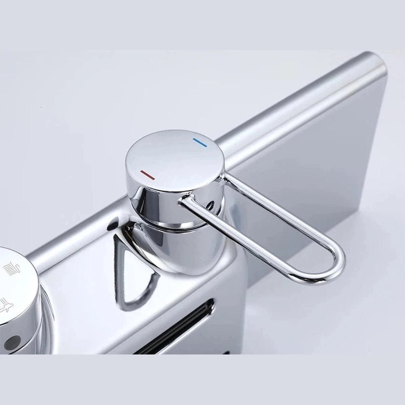 Colonne de Douche Thermostatique Chrome Gris 4 Fonctions – Mitigeur Thermostatique & Douche Pluie XXL, Bec Cascade & Douchette 3 Jets - Focett