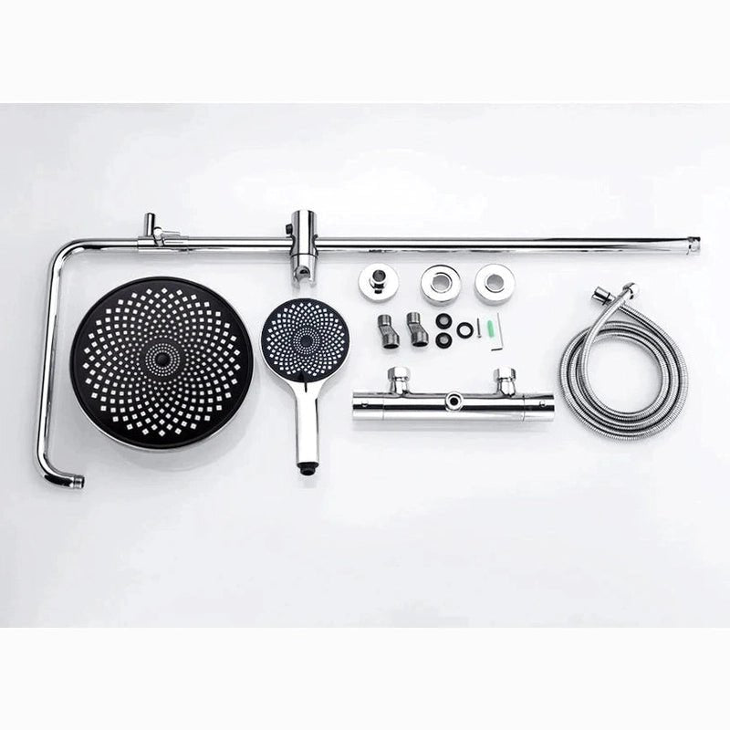 Colonne de Douche Thermostatique Chrome Gris - Avec Pommeau XXL & Douchette 3 Jets – Température Stable, Installation Murale Ajustable & Système Anti - Calcaire - Focett