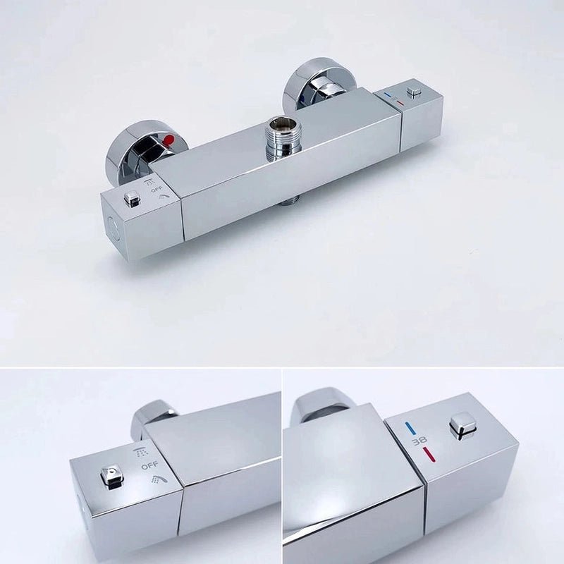 Colonne de Douche Thermostatique Chrome Gris - Avec Pommeau XXL & Douchette 3 Jets – Température Stable, Installation Murale Ajustable & Système Anti - Calcaire - Focett