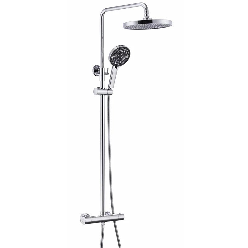 Colonne de Douche Thermostatique Chrome Gris - Avec Pommeau XXL & Douchette 3 Jets – Température Stable, Installation Murale Ajustable & Système Anti - Calcaire - Focett