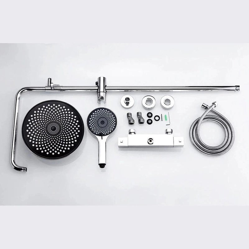 Colonne de Douche Thermostatique Chrome Gris - Avec Pommeau XXL & Douchette 3 Jets – Température Stable, Installation Murale Ajustable & Système Anti - Calcaire - Focett