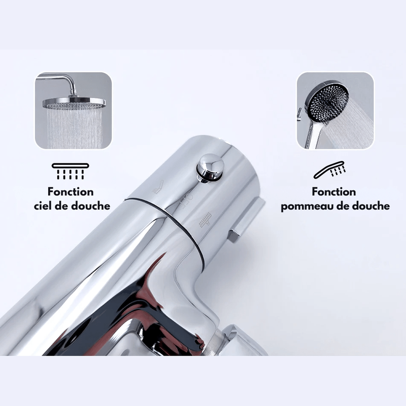 Colonne de Douche Thermostatique Chrome Gris - Avec Pommeau XXL & Douchette 3 Jets – Température Stable, Installation Murale Ajustable & Système Anti - Calcaire - Focett