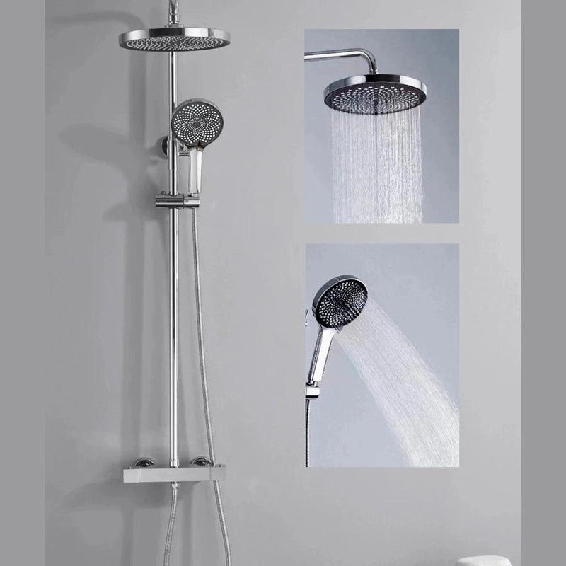 Colonne de Douche Thermostatique Chrome Gris - Avec Pommeau XXL & Douchette 3 Jets – Température Stable, Installation Murale Ajustable & Système Anti - Calcaire - Focett