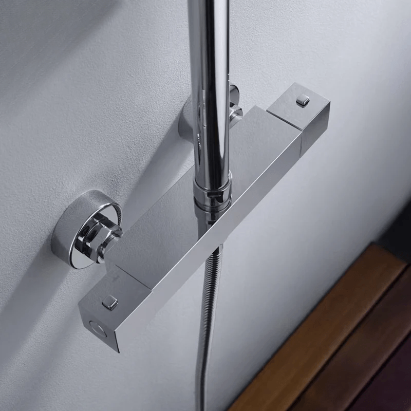 Colonne de Douche Thermostatique Chrome Gris - Avec Pommeau XXL & Douchette 3 Jets – Température Stable, Installation Murale Ajustable & Système Anti - Calcaire - Focett