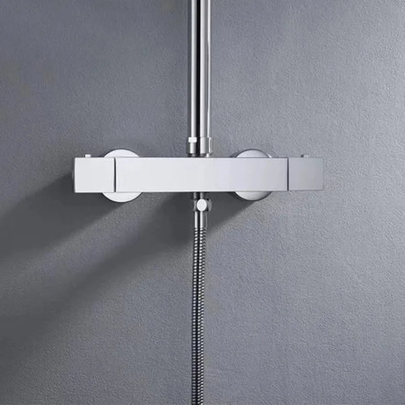 Colonne de Douche Thermostatique Chrome Gris - Avec Pommeau XXL & Douchette 3 Jets – Température Stable, Installation Murale Ajustable & Système Anti - Calcaire - Focett