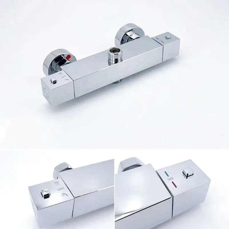 Colonne de Douche Thermostatique Chrome Gris - Avec Pommeau XXL & Douchette 3 Jets – Température Stable, Installation Murale Ajustable & Système Anti - Calcaire - Focett