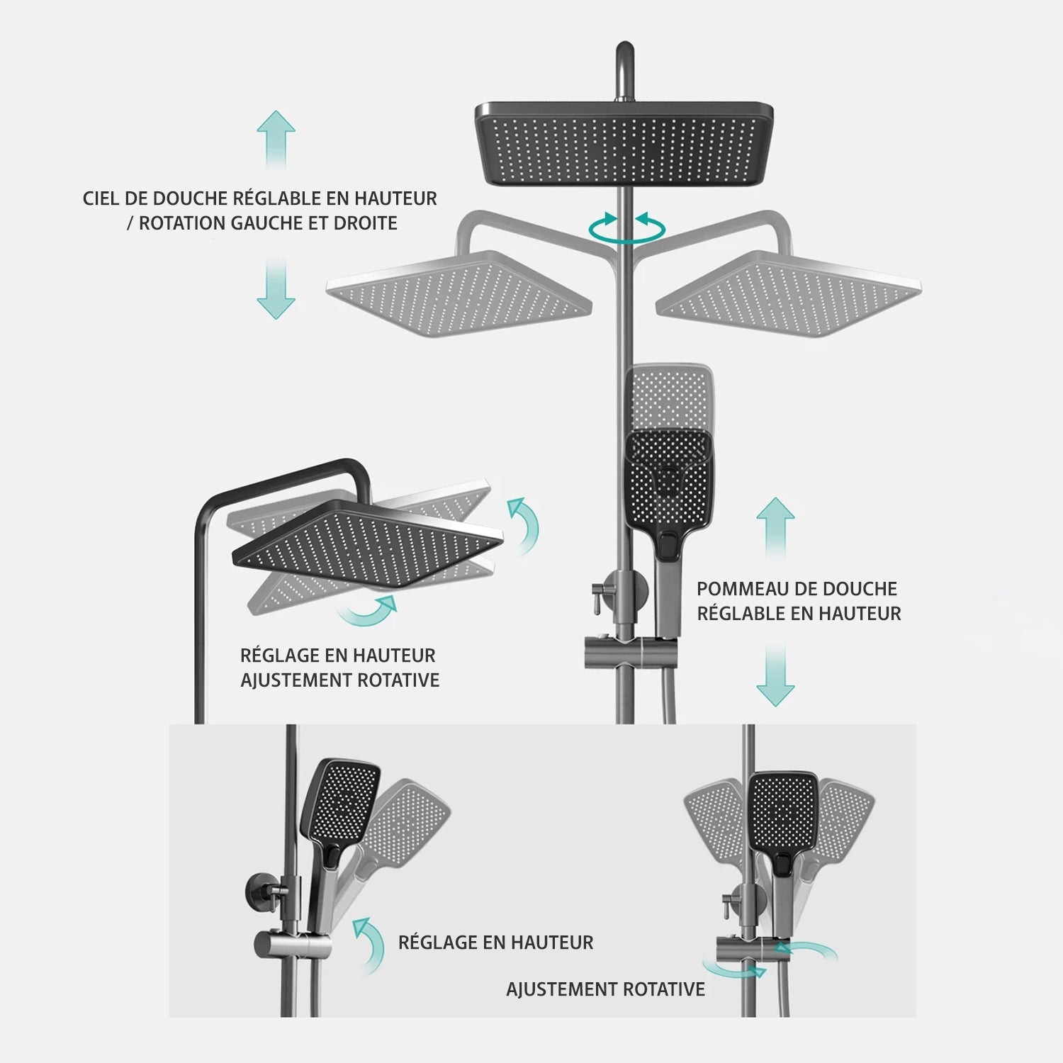 Colonne de douche thermostatique gris - affichage température & lumière d'ambiance - Focett