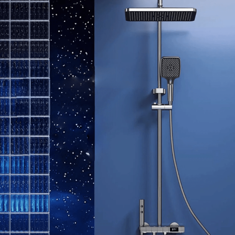 Colonne de Douche Thermostatique Grise LED – Mitigeur Robinet Thermostatique & Affichage Température avec Système Douche effet Pluie et Bec Baignoire - Focett