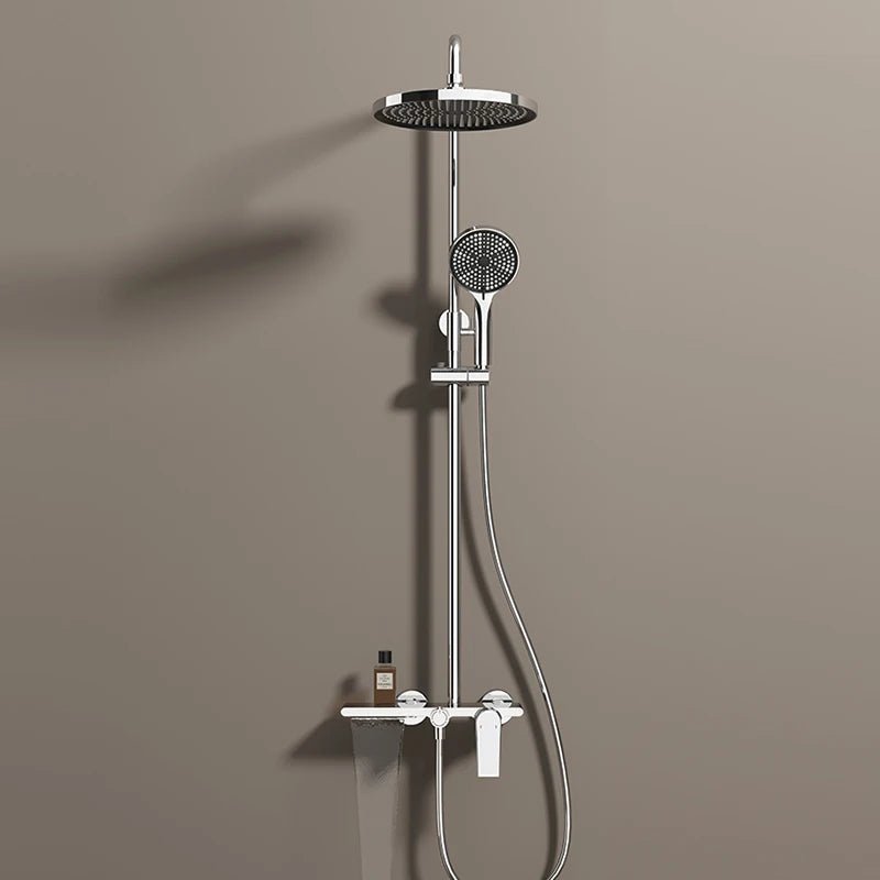 Colonne de Douche Thermostatique Or Brossé - Système 3 Fonctions avec Pommeau XXL & Douchette 3 Jets Buses, Anti - Calcaire & Mitigeur Thermostatique en Laiton - Focett