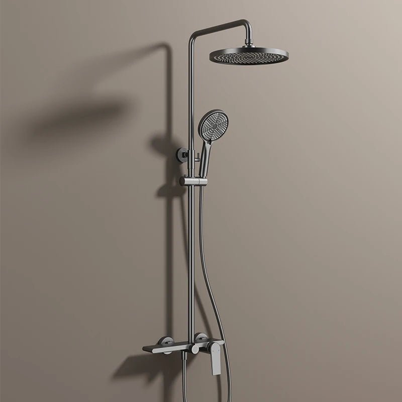 Colonne de Douche Thermostatique Or Brossé - Système 3 Fonctions avec Pommeau XXL & Douchette 3 Jets Buses, Anti - Calcaire & Mitigeur Thermostatique en Laiton - Focett