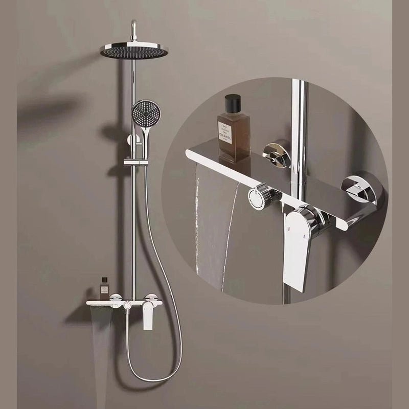 Colonne de Douche Thermostatique Or Brossé - Système 3 Fonctions avec Pommeau XXL & Douchette 3 Jets Buses, Anti - Calcaire & Mitigeur Thermostatique en Laiton - Focett