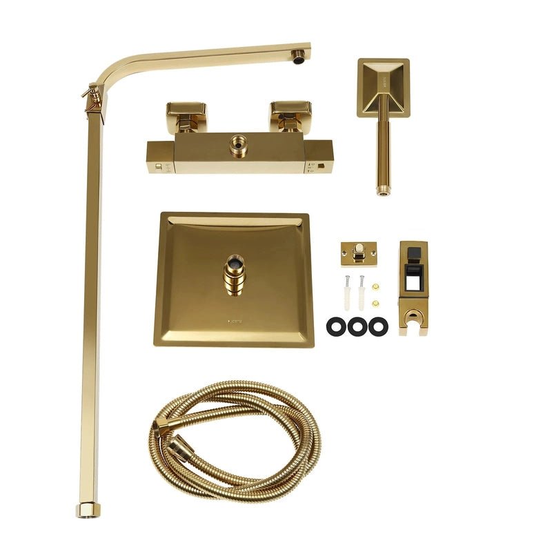 Colonne de Douche Thermostatique Or – Pluie Relaxante, Température Stable & Design Élégant et Hauteur Réglable & Mitigeur en Laiton - Focett