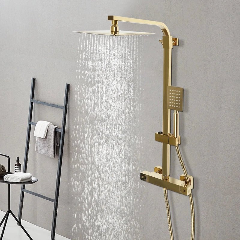 Colonne de Douche Thermostatique Or – Pluie Relaxante, Température Stable & Design Élégant et Hauteur Réglable & Mitigeur en Laiton - Focett