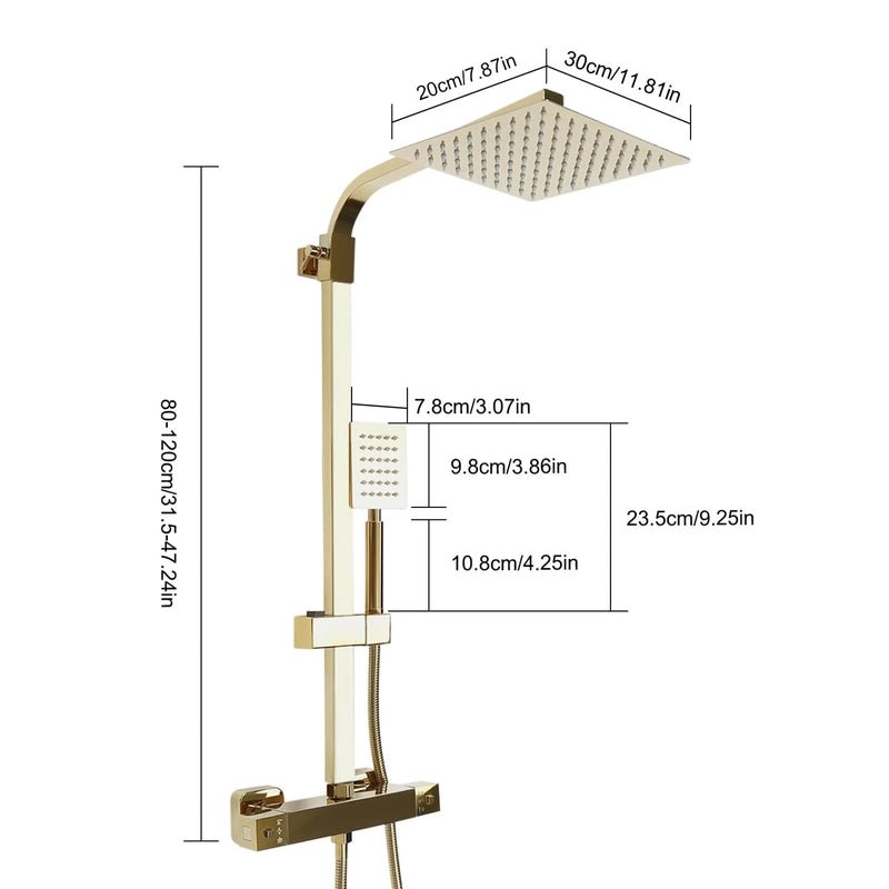 Colonne de Douche Thermostatique Or – Pluie Relaxante, Température Stable & Design Élégant et Hauteur Réglable & Mitigeur en Laiton - Focett