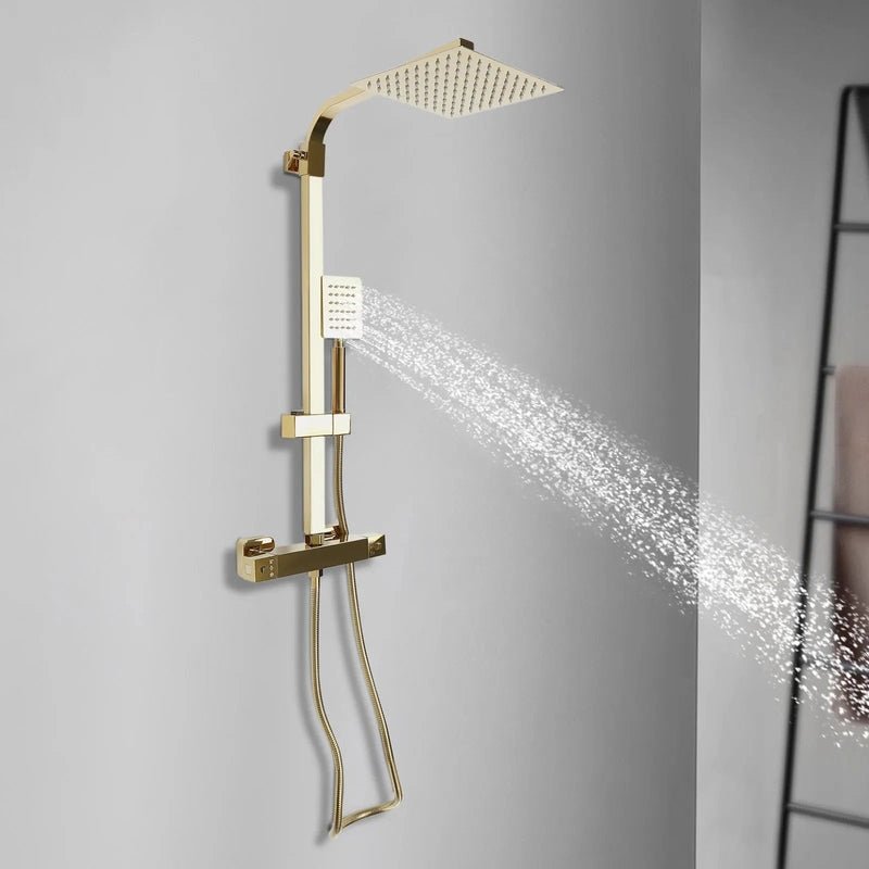 Colonne de Douche Thermostatique Or – Pluie Relaxante, Température Stable & Design Élégant et Hauteur Réglable & Mitigeur en Laiton - Focett