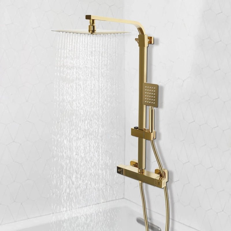 Colonne de Douche Thermostatique Or – Pluie Relaxante, Température Stable & Design Élégant et Hauteur Réglable & Mitigeur en Laiton - Focett