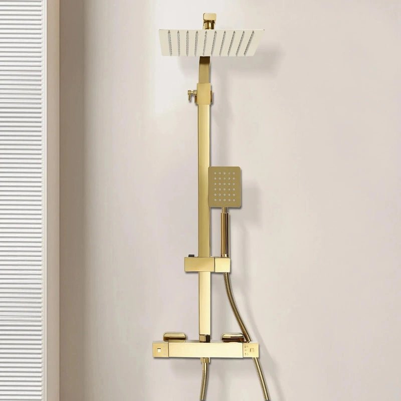 Colonne de Douche Thermostatique Or – Pluie Relaxante, Température Stable & Design Élégant et Hauteur Réglable & Mitigeur en Laiton - Focett