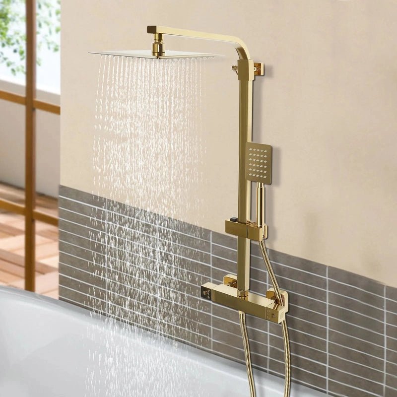 Colonne de Douche Thermostatique Or – Pluie Relaxante, Température Stable & Design Élégant et Hauteur Réglable & Mitigeur en Laiton - Focett