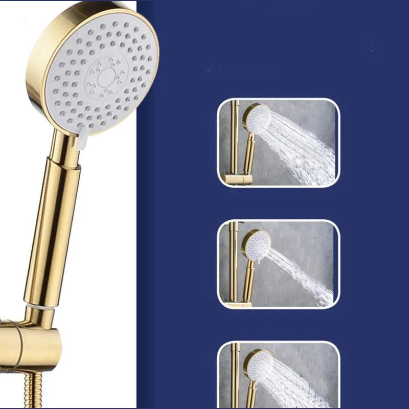 Colonne de douche Or brossé Multifonction Design – Acier Inoxydable, Pommeau Plaqué Or Brossé avec Support et Tuyau Or Brossé, 3 Fonctions