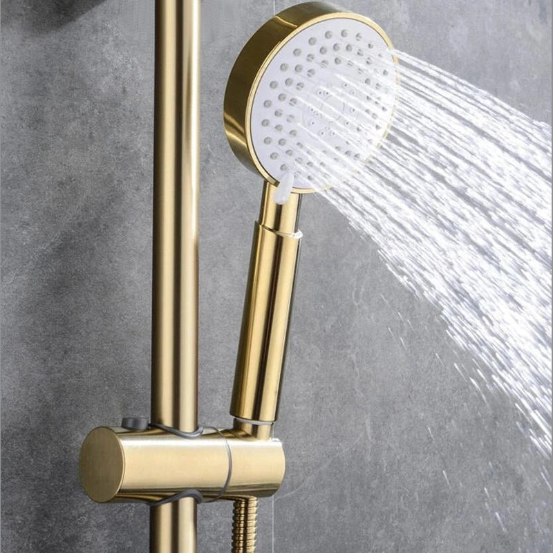 Colonne de douche Or brossé Multifonction Design – Acier Inoxydable, Pommeau Plaqué Or Brossé avec Support et Tuyau Or Brossé, 3 Fonctions