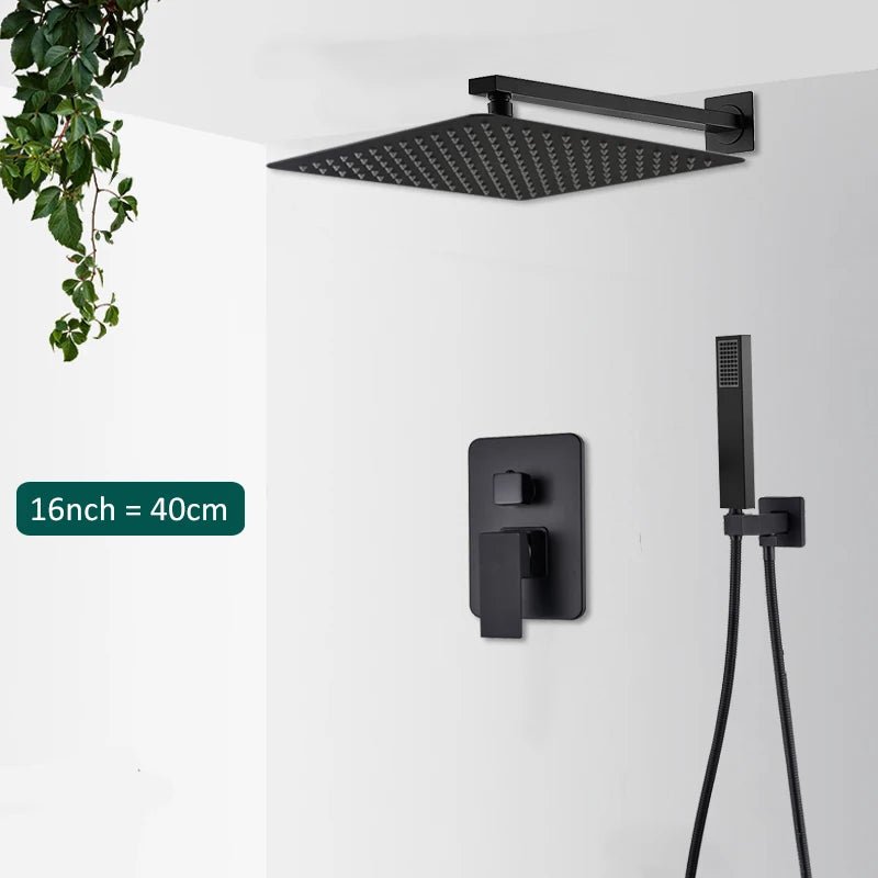 Colonne de Douche Encastrable Noir Mat – Design Moderne avec Ciel De Douche 25-40cm XXL Effet Pluie & Cascade + Robinet Bain