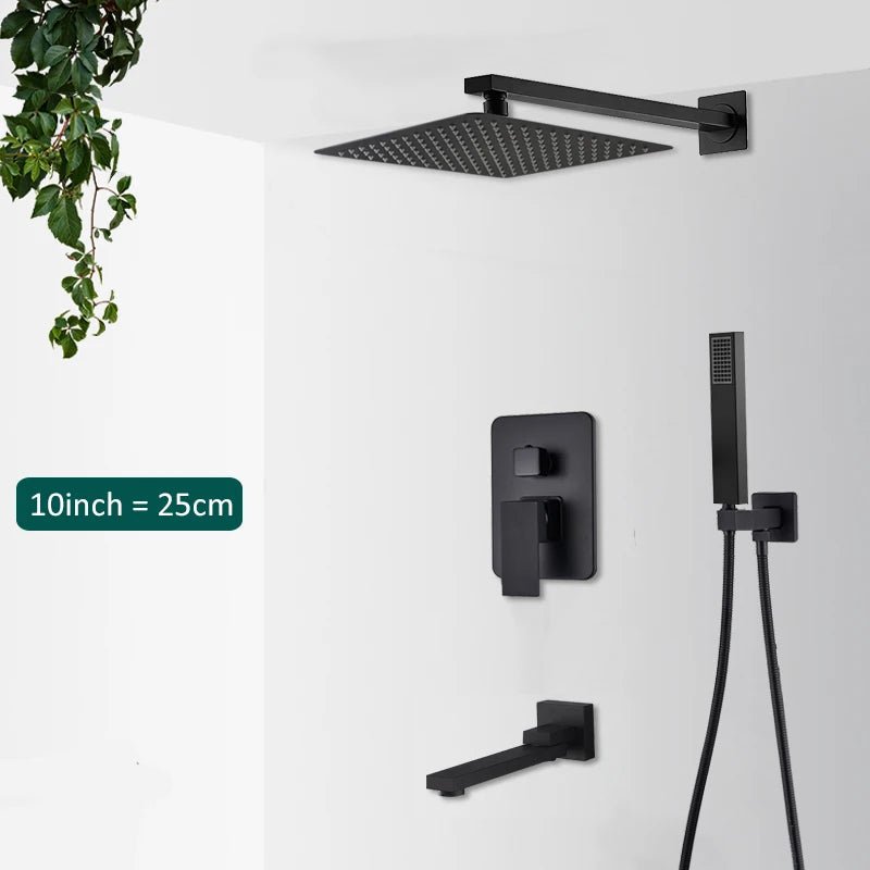 Colonne de Douche Encastrable Noir Mat – Design Moderne avec Ciel De Douche 25-40cm XXL Effet Pluie & Cascade + Robinet Bain