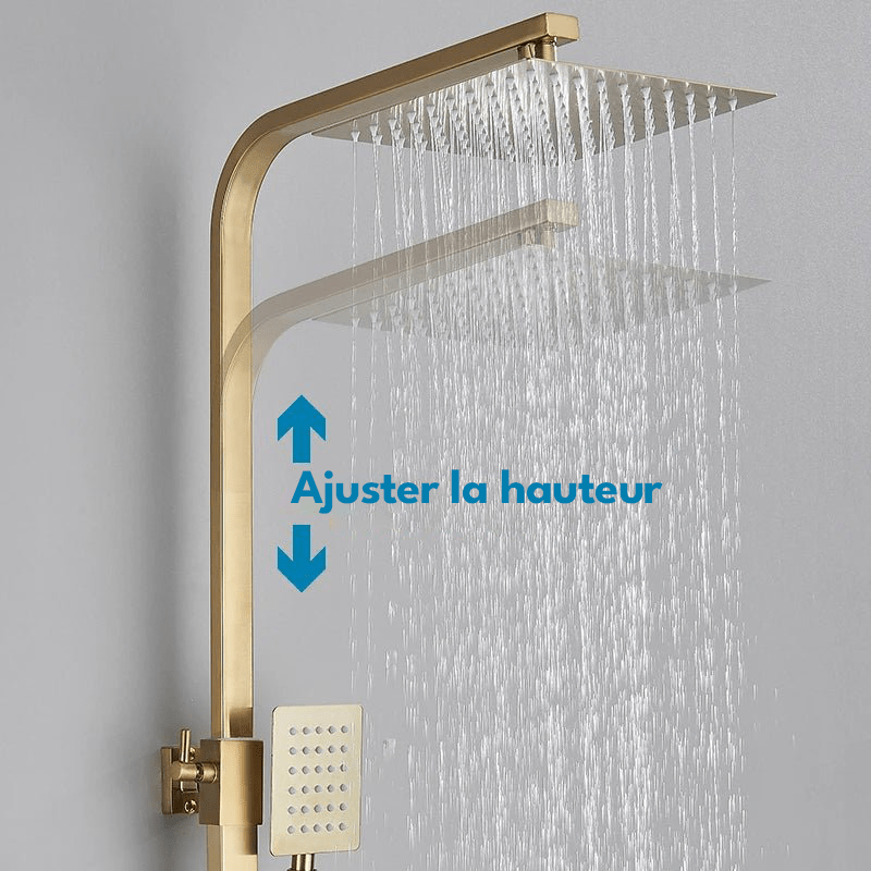 Colonne de Douche Or – Mitigeur Monocommande, Barre Coulissante & Système Douche Pluie 4 Fonctions avec Mélangeur Douche/Bain