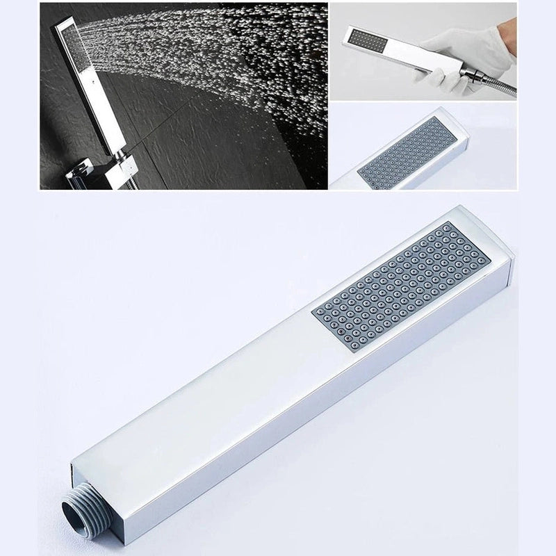 Colonne de Douche Encastrable Gris Chrome – Mitigeur Laiton, Pommeau XXL Effet Pluie 20-40cm , Douchette à Main et Bec Rotatif pour Baignoire