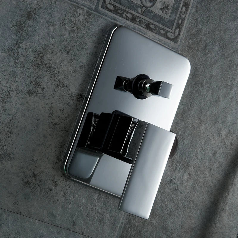 Colonne de Douche Encastrable Gris Chrome – Mitigeur Laiton, Pommeau XXL Effet Pluie 20-40cm , Douchette à Main et Bec Rotatif pour Baignoire