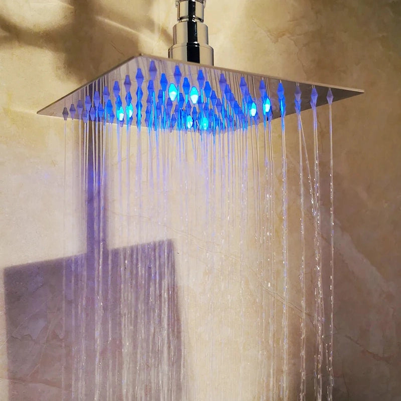 Colonne de Douche Encastrable Gris Chrome – Système 2-en-1 Ciel De Douche & Douchette avec Tête de Douche LED, Affichage Digital et Mélangeur 3 Fonctions