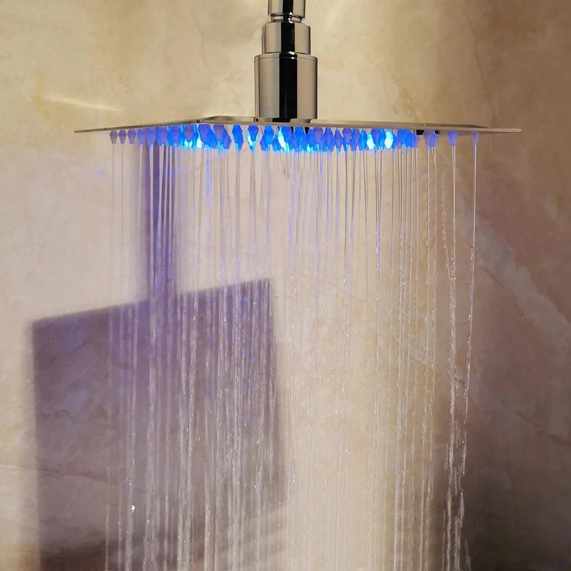 Colonne de Douche Encastrable Gris Chrome – Système 2-en-1 Ciel De Douche & Douchette avec Tête de Douche LED, Affichage Digital et Mélangeur 3 Fonctions