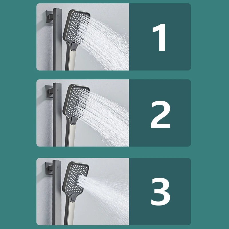 Colonne de Douche Thermostatique Grise LED – Affichage Température Sans Batterie, Hauteur Ajustable & Système de Douche Pluie Pressurisé