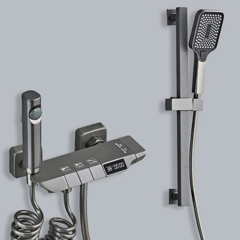 Colonne de Douche Thermostatique Grise LED – Affichage Température Sans Batterie, Hauteur Ajustable & Système de Douche Pluie Pressurisé
